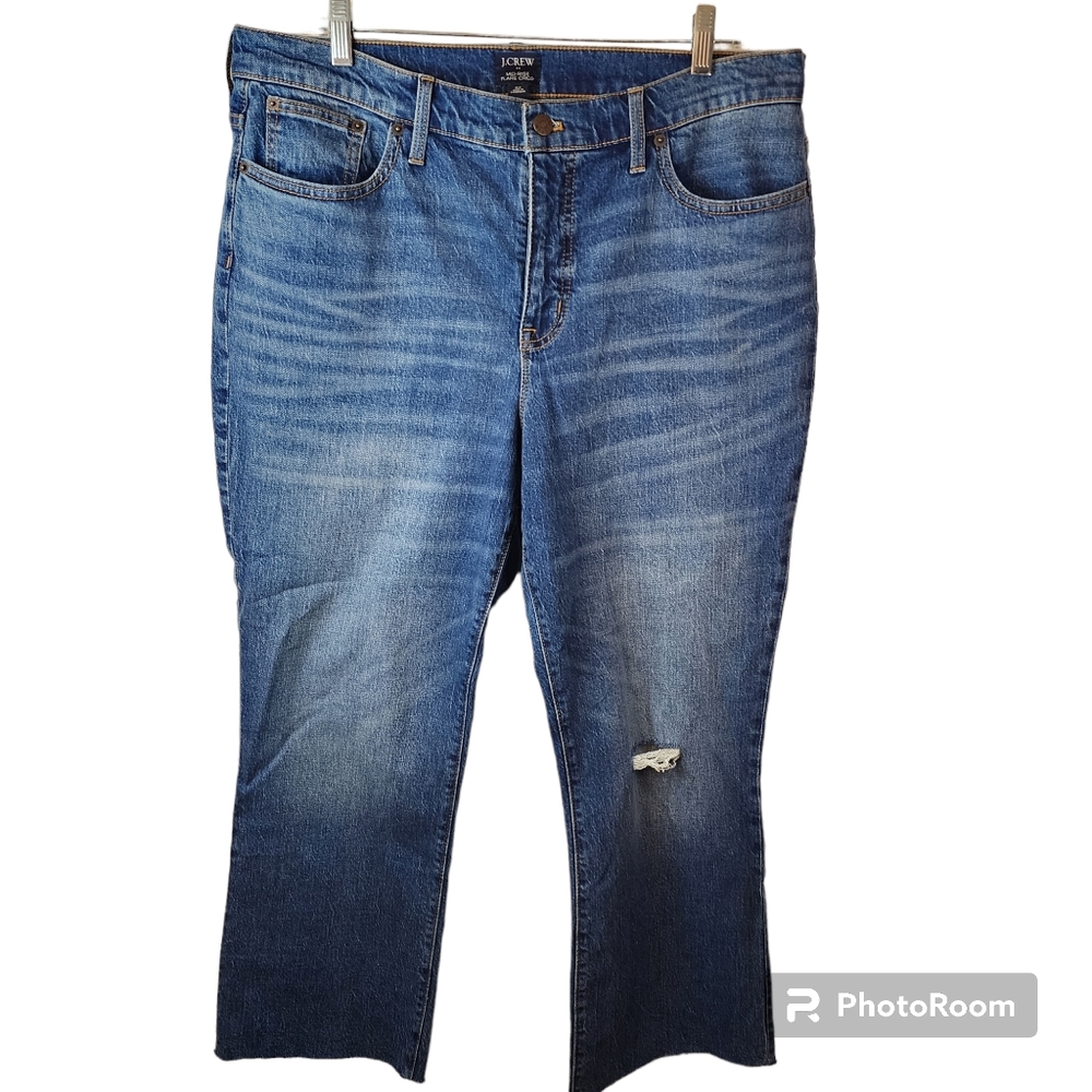 J. Crew Mid-Rise Flare Crop Distressed Jeans Womens Size 32 Inseam 26